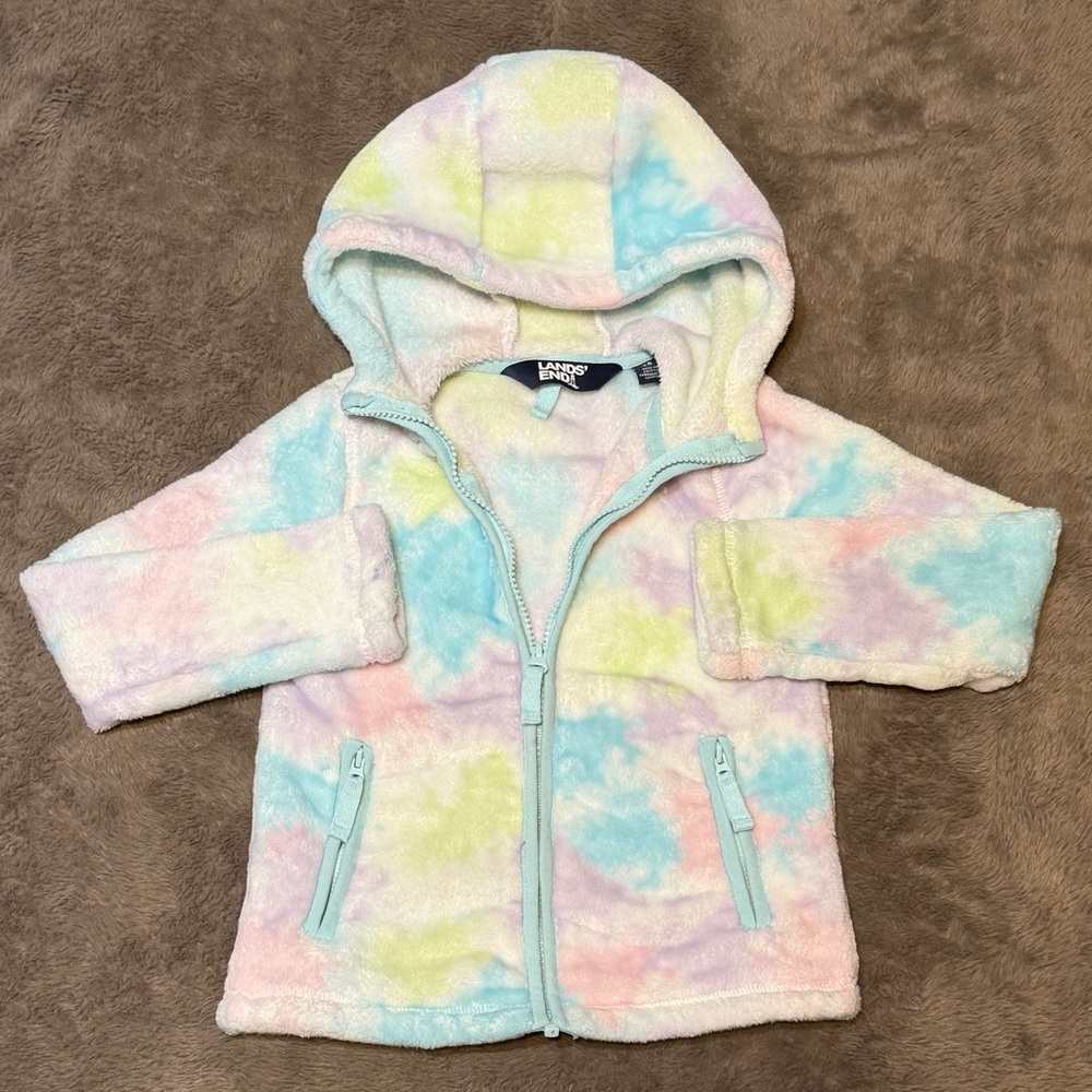 Lands' End - Girl’s Pastel Tie-Dye Fleece Zip Up Hoodie, Size - XS (4-5)